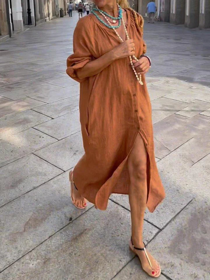 Nina - Robe longue en lin avec boutons